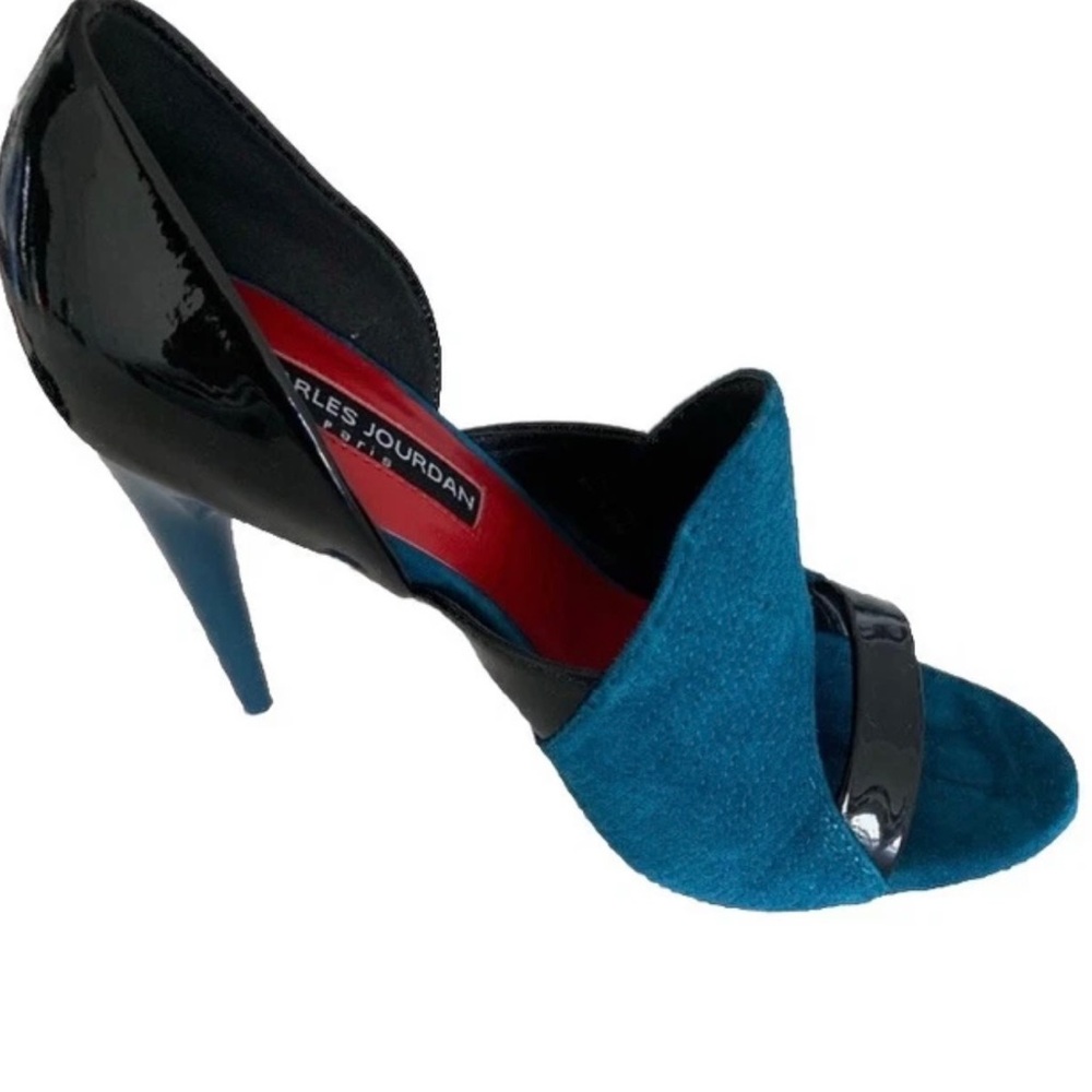 Charles Jourdan Paris Vintage Teal and Black Stilettos 8